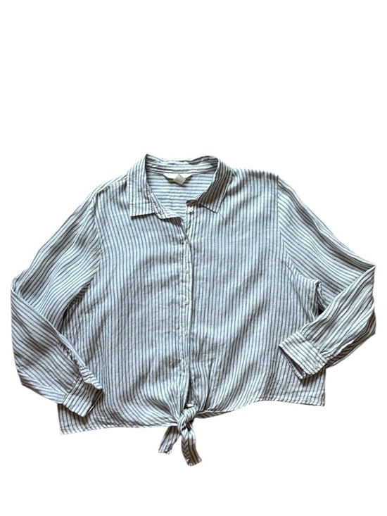 H&M Tops - H&M Linen Green & White Striped Button-Up Women's Top XL